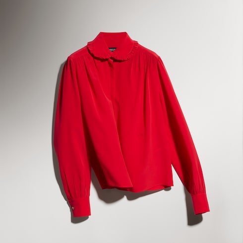 Silk crêpe de chine shirt with embroidery - red