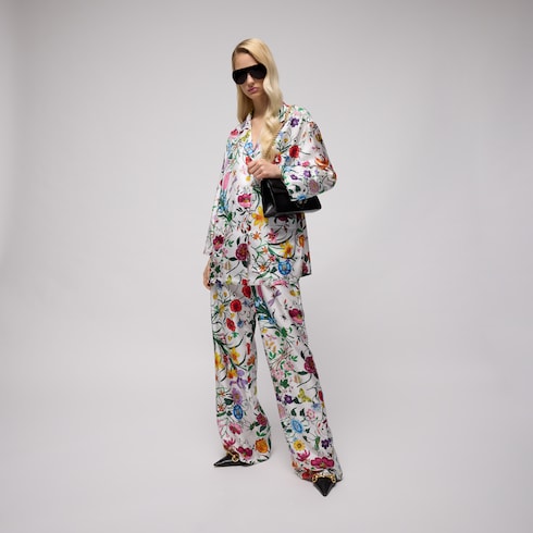 Printed silk twill pants - multicolor