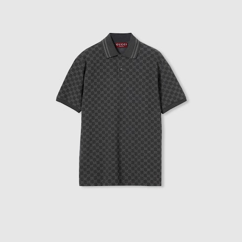 GG cotton piquet jacquard polo shirt - black and grey