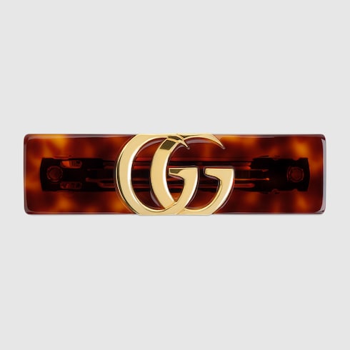 Hair clip with Double G - brown tortoiseshell resin