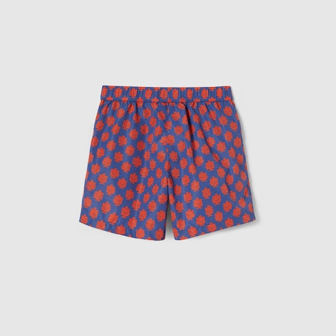 Children's printed nylon swim shorts - dark blue and red