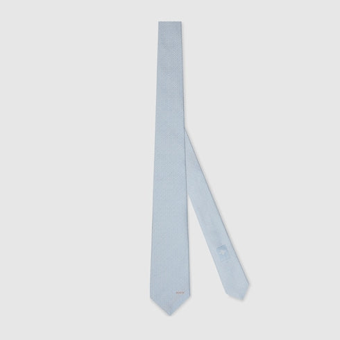 Gucci Horsebit silk jacquard tie - light blue
