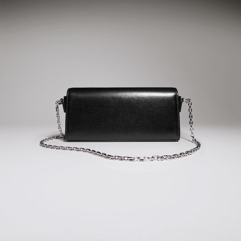 Wallet on chain with Horsebit - black leather