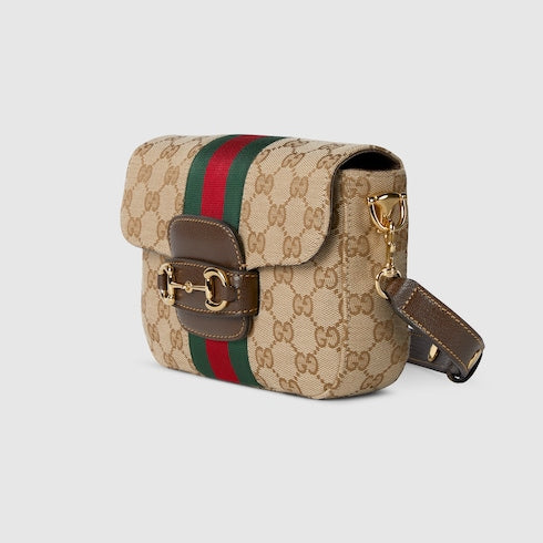Gucci Horsebit 1955 small shoulder bag - sand and brown GG canvas