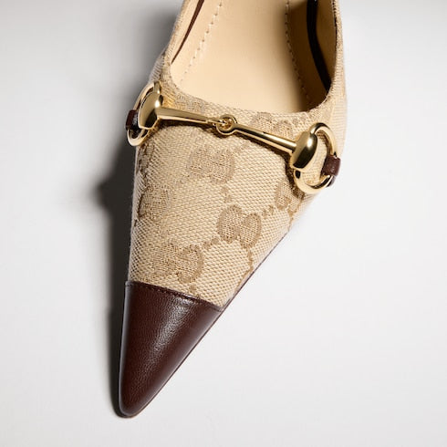 Women's Donna slingback pump - sand and brown GG canvas