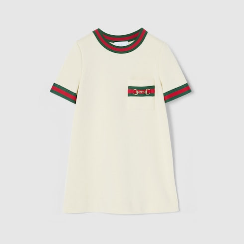 Children's cotton dress with Horsebit - white