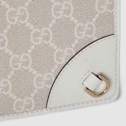 GG Emblem wallet with leather strap - beige and white fabric