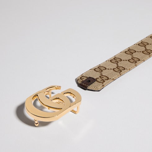 Cut GG Marmont reversible belt - sand GG canvas and leather