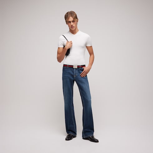 Stretch cotton denim pants - blue