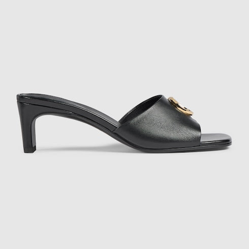 Women's slide sandal with Double G - black leather