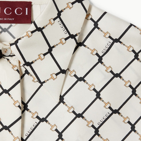 Printed silk twill shirt - white
