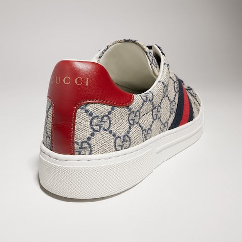 Women's Gucci Ace sneaker with Web - beige and blue Supreme