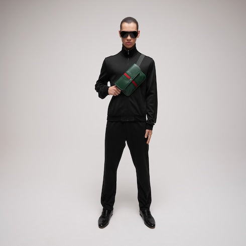 Web Trademark small belt bag - dark green leather