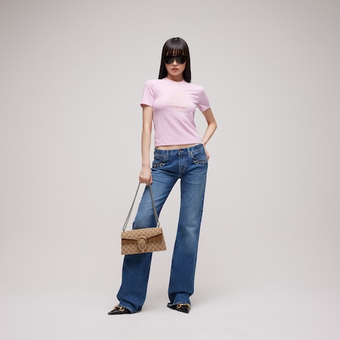 Cotton jersey T-shirt with Gucci crest - light pink