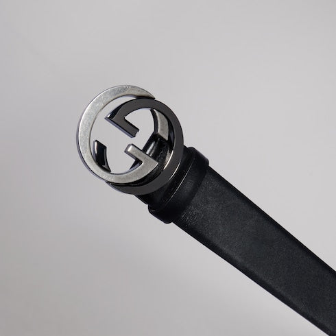 Wide belt with Interlocking G buckle - black leather