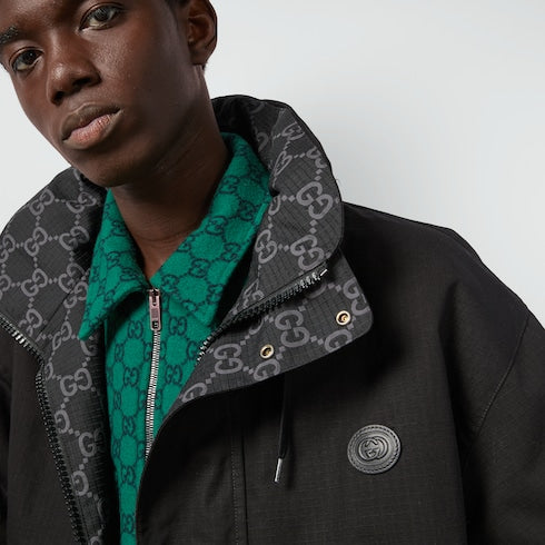 Reversible GG ripstop nylon jacket - black and grey