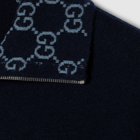 Knit double wool zip jacket - blue