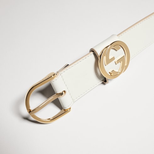 Belt with round buckle - white leather