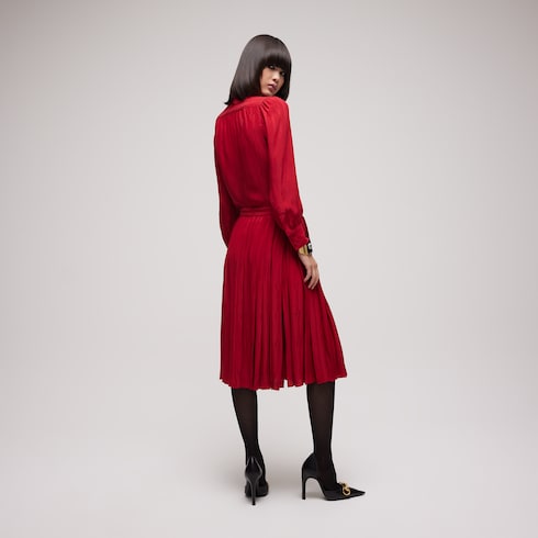 Interlocking G chain silk jacquard shirt - red