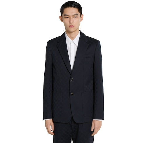 GG cotton gabardine jacquard jacket - dark blue