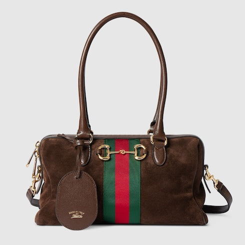Borsetto medium boston bag - dark brown suede