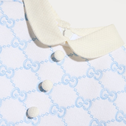Baby embroidered cotton jersey dress - ivory and light blue