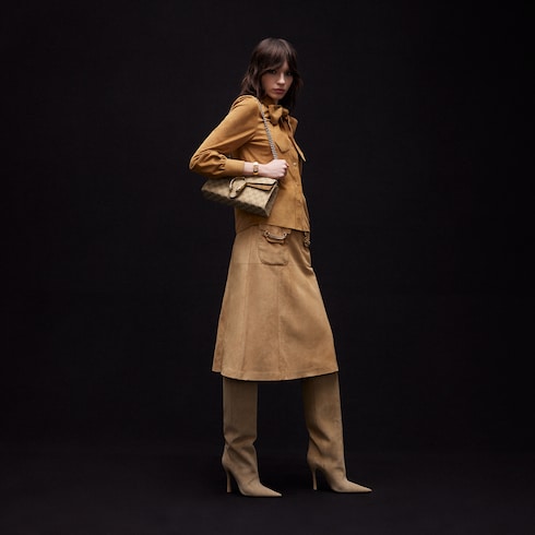 Dionysus medium shoulder bag - sand and brown GG canvas