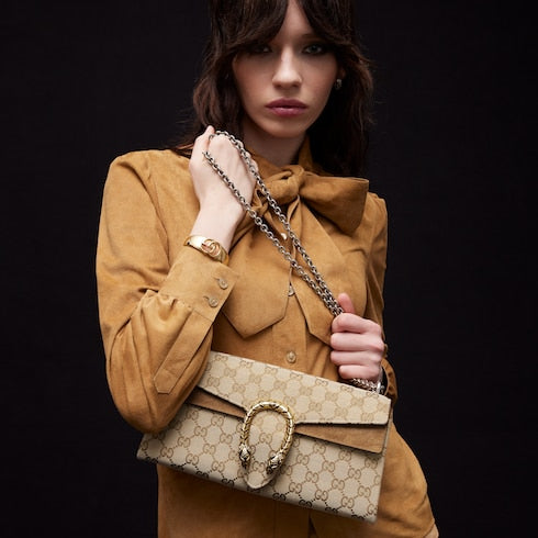 Dionysus medium shoulder bag - sand and brown GG canvas