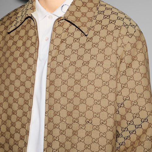 GG canvas overshirt - camel and dark brown
