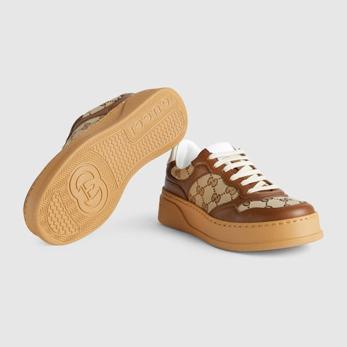 Women's GG sneaker - brown leather and canvas
