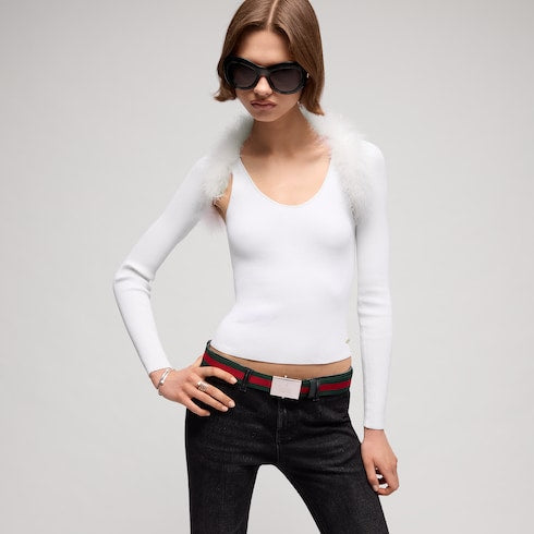 Rib viscose tank top with cardigan - white
