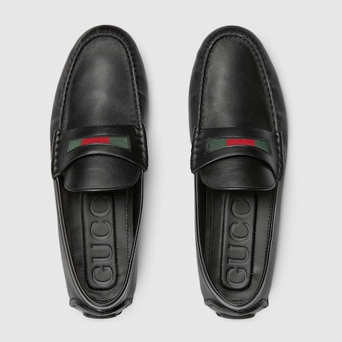Men's driver with Web detail - black leather