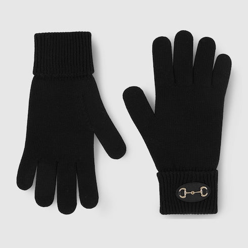 Wool gloves with Horsebit - black
