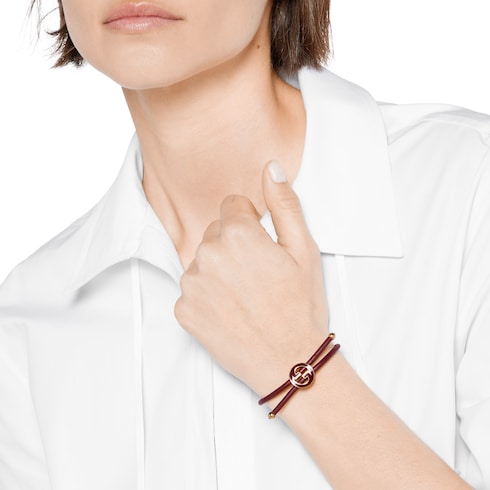 Bracelet with enamel Round Interlocking G - Rosso Ancora red leather