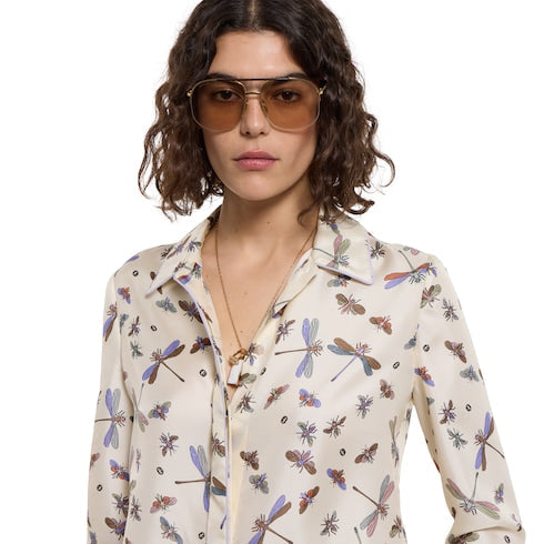 Printed silk twill shirt - white