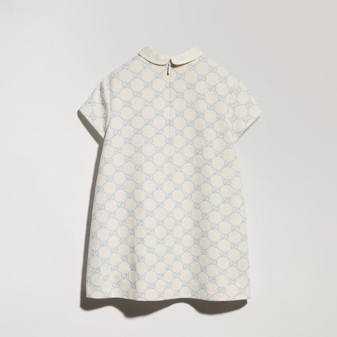 Children's embroidered jersey dress - ivory and light blue