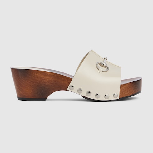 Women's platform clog with Horsebit - ivory leather