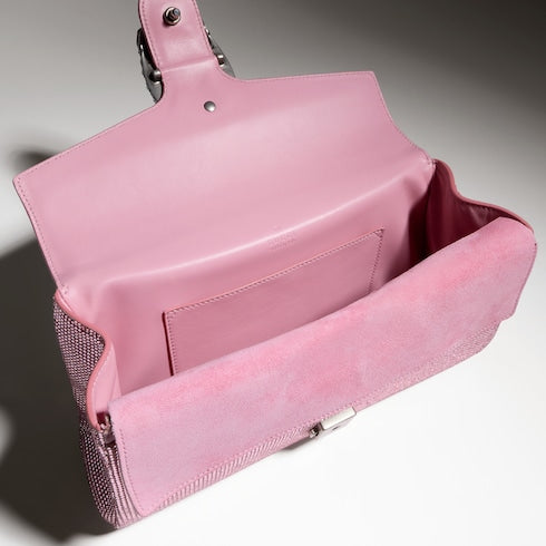 Dionysus crystal medium shoulder bag - light pink suede