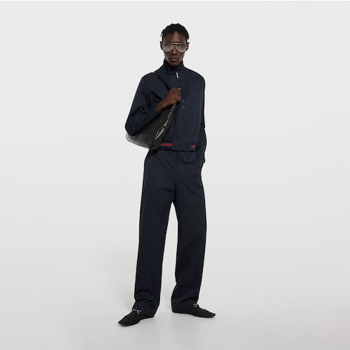 Cotton twill pants with embroidery - dark blue