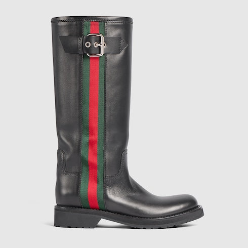 Women's biker boot with Web - black leather