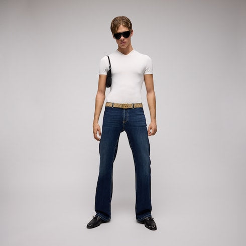 Reversible Cut GG Marmont belt - sand and brown GG canvas