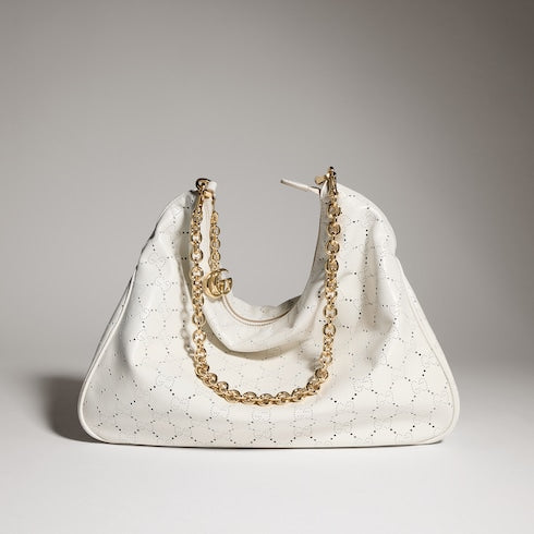 Lady Lunetta Chain medium shoulder bag - white GG leather
