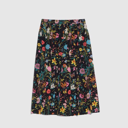Printed silk midi skirt - black and red