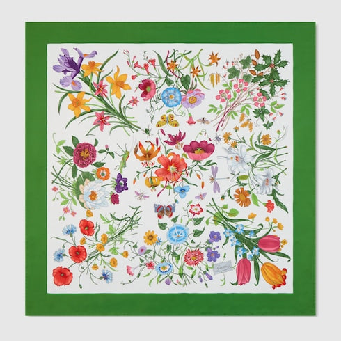Printed Flora silk twill carré - multicolor