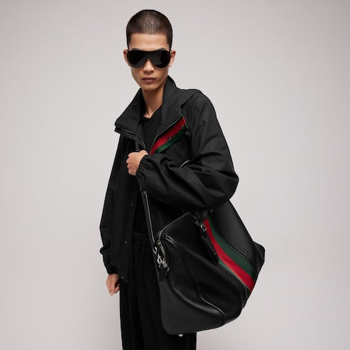 Mega Web Trademark large duffle bag - black leather