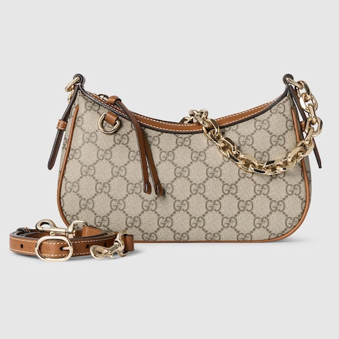 GG Emblem small shoulder bag - beige and dark brown fabric