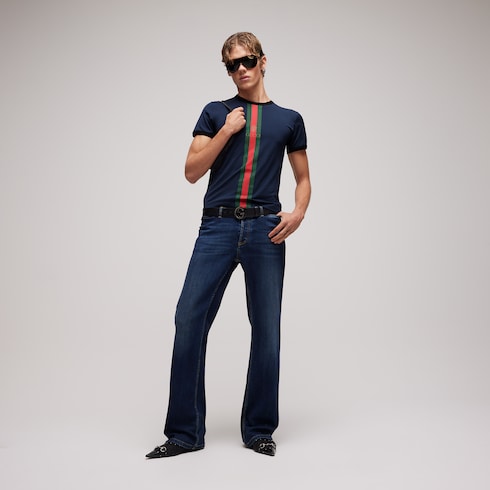 Cotton jersey T-shirt with print - dark blue
