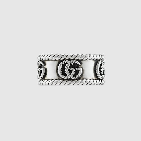 Double G Ring With Engraved Torchon Trim - 925 Sterling Silver