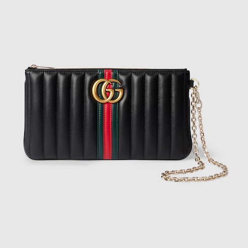GG Marmont pouch with strap - black leather