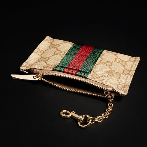 Mini pouch with Web - sand and brown GG canvas